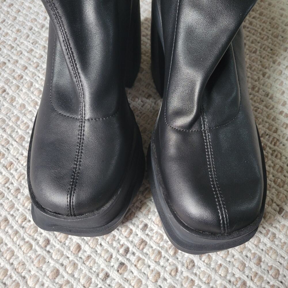 Bershka Womens 37 Black Platform Boots Fitted Heel Sock Boots Minimalist - Picture 8 of 8